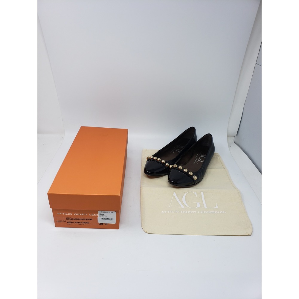 AGL Pointed Ballet Flats Womens With Gold Stud Accents And Small Heel
